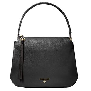 Michael Kors Grand Large Hobo Shoulder Bag Braided Strap Black Gold